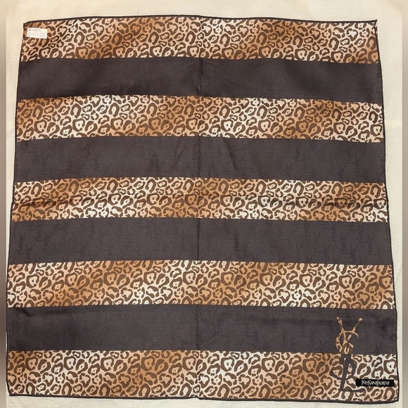 Yves Saint Laurent Handkerchief Scarf 22" Square Cotton Black Brown NWOT - Picture 1 of 5